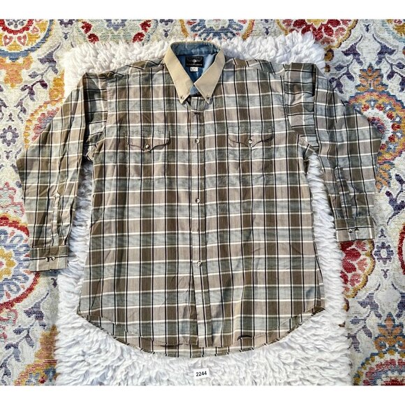 Vintage Flying R Ranchwear Men's Western Shirt Brown Long Sleeve Plaid Button - Picture 1 of 7